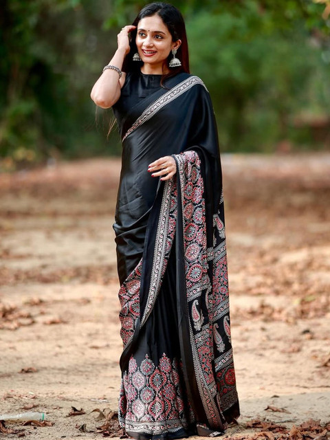 Urban Pallu Paisley Pure Crepe Block Print Saree