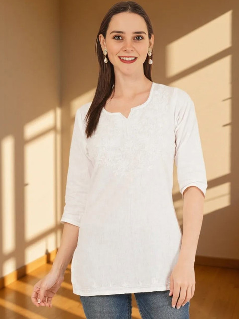Hyba Ethnic Motifs Embroidered Chikankari Pure Cotton Chikankari Kurti