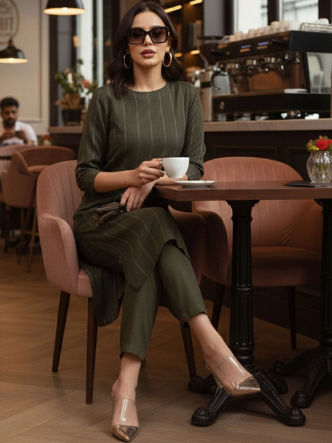 Anouk Mirage Women Striped Regular Kurta with Trousers