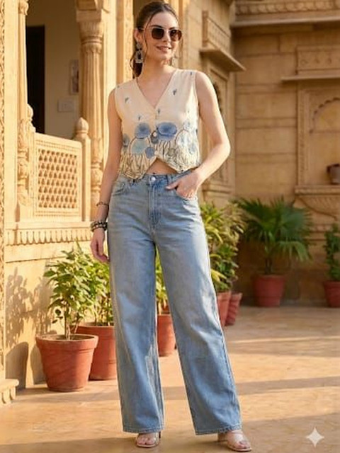 HERE&NOW Floral Embroidered Cotton Crop Top