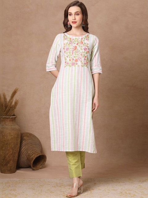 FASHOR Women Embroidered Thread Work Pastels Kurta