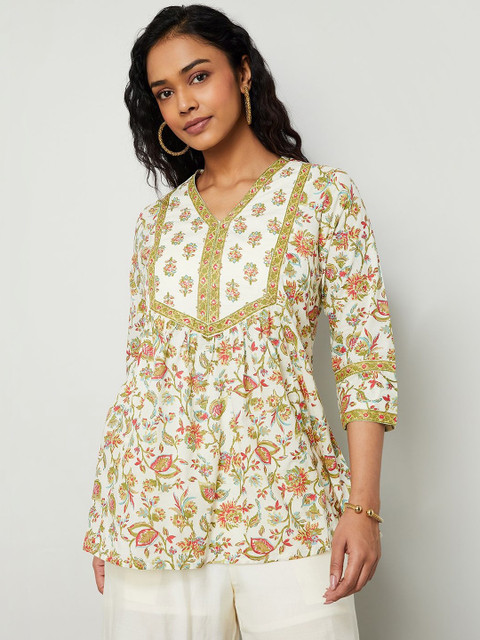 Melange by Lifestyle Floral Print Ethnic Cotton Top