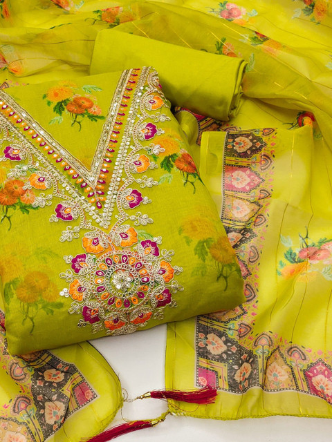 KALINI Embroidered Organza Unstitched Dress Material