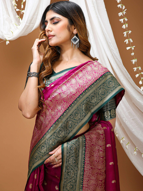 Anouk Paisley Zari Silk Blend Handloom Kanjeevaram Saree - Image 4