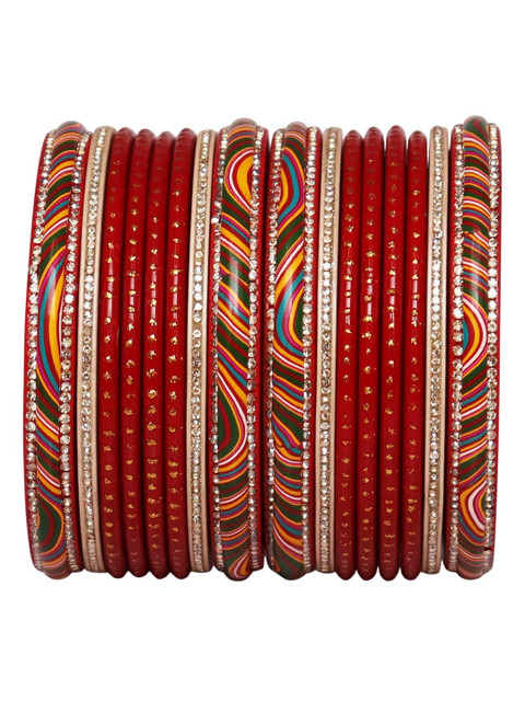 TAJ BRIDAL STORE Set Of 16 Stone-Studded Bangles