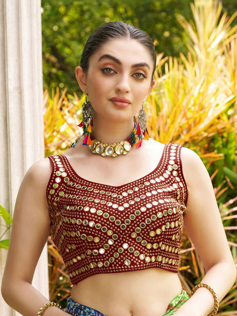 Nigel Designer Embroidered V-Neck Saree Blouse