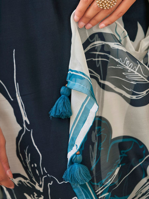 KALINI Floral Printed Organza Dupatta with Tassles - Image 4