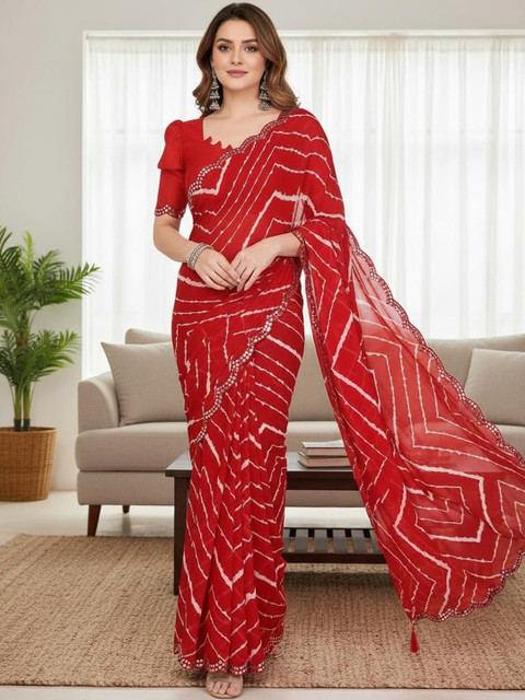 STYLE MODA Leheriya Sequinned Poly Georgette Designer Saree