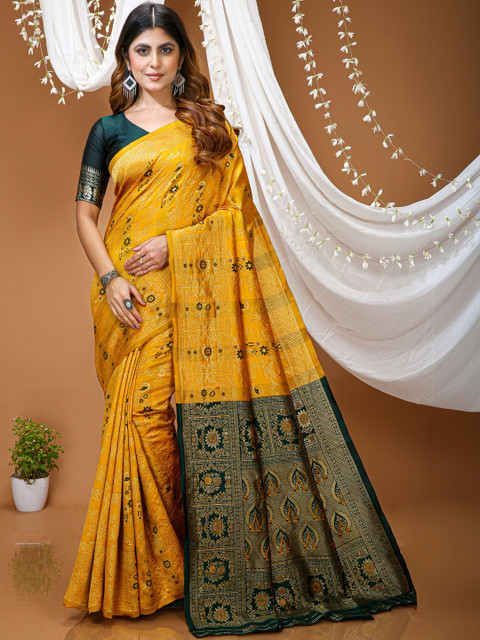HERE&NOW Ethnic Motifs Zari Silk Blend Handloom Kanjeevaram Saree