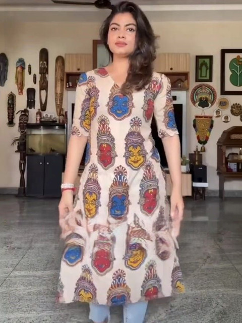 Moda Rapido Ethnic Motifs Printed V-Neck Pure Cotton Kurti