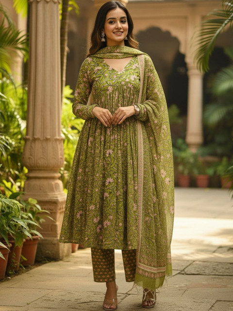 ARADHNA Women Floral Printed Regular Kurta with Trousers & With Dupatta - Image 5