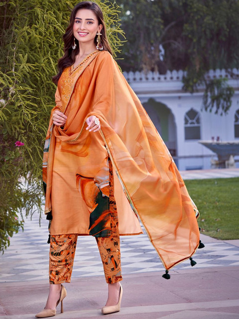 KALINI Printed Organza Dupatta with Tassles - Image 2