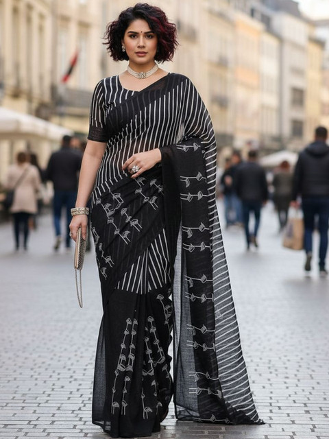 STYLE MODA Striped Fusion Saree