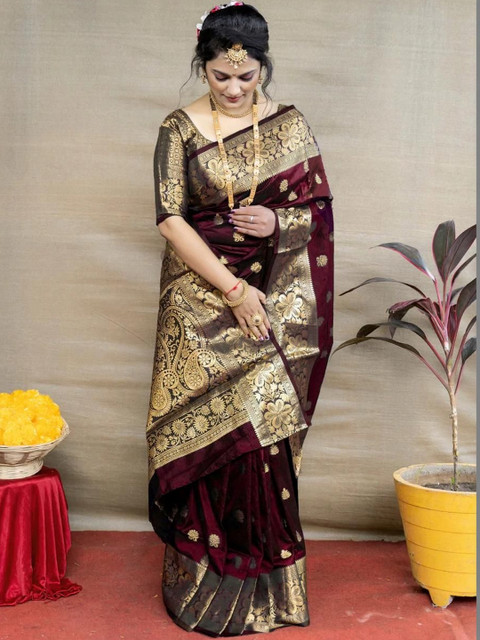 WOMEN ELEGENCE Ethnic Motifs Zari Art Silk Heavy Work Banarasi Saree