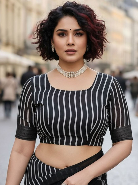 STYLE MODA Striped Fusion Saree - Image 4