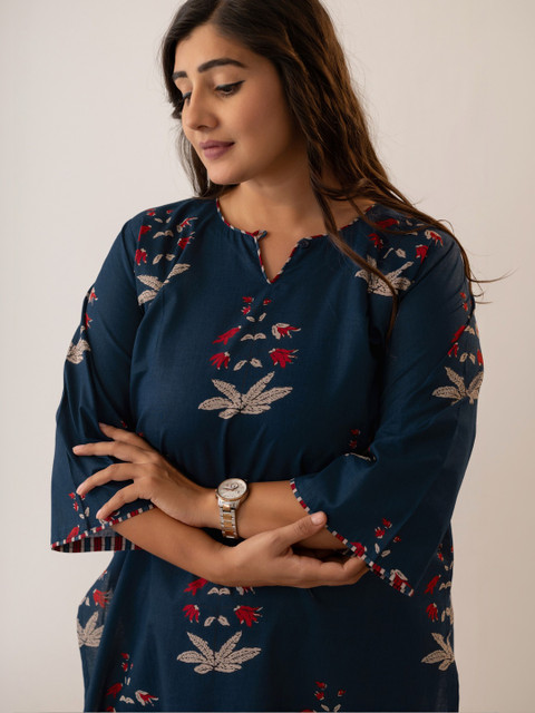 Glory Silk Women Floral Printed Keyhole Neck Indie Prints Kurta - Image 2