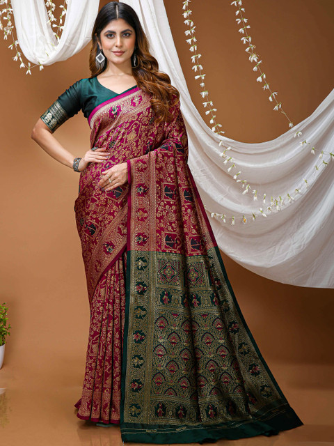 Anouk Ethnic Motifs Zari Silk Blend Heavy Work Kanjeevaram Saree
