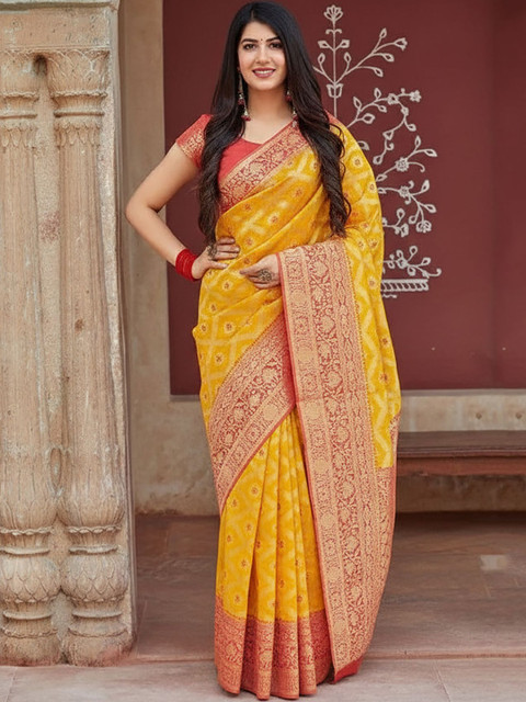 KALINI Woven Design Zari Silk Blend Heavy Work Banarasi Saree
