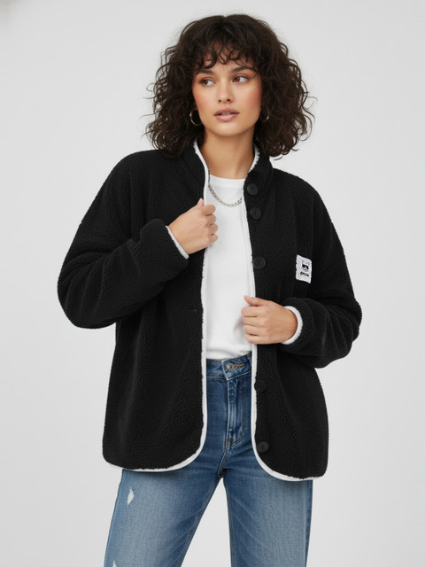glitchez Mock Collar Oversized Sherpa Jacket