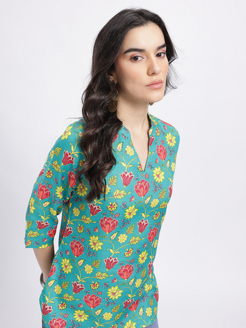 Anouk Rustic Floral Printed Mandarin Collar Straight Kurti