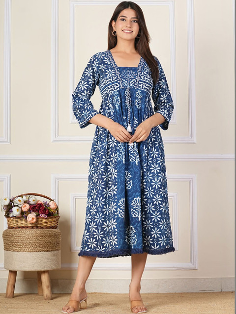 KALPARUN Floral Print Fit & Flare Midi Dress