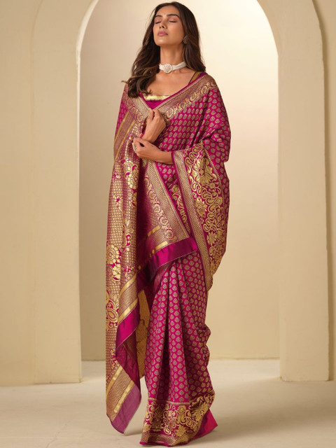 KALINI Ethnic Motifs Zari Silk Blend Heavy Work Banarasi Saree