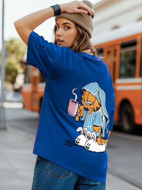 Bewakoof x OFFICIAL GARFIELD MERCHANDISE Lazy Garfield Graphic Printed Oversized T-shirt