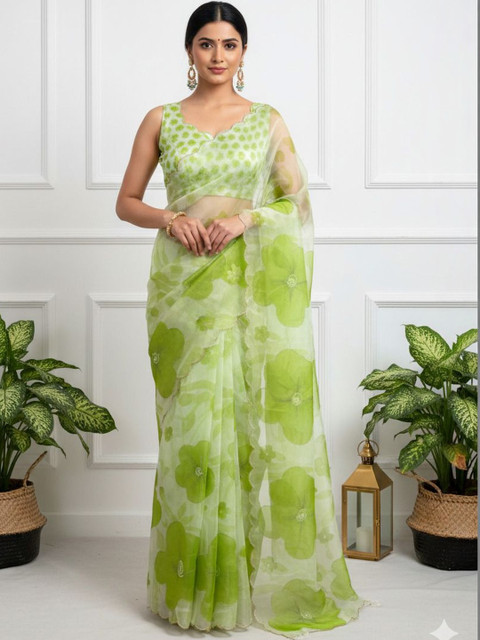 HERE&NOW Floral Embroidered Organza Saree