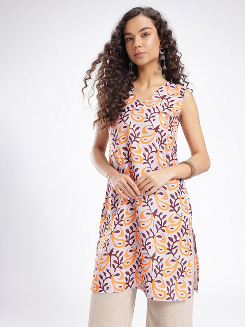 Anouk Rustic Paisley Printed V-Neck Straight Kurti