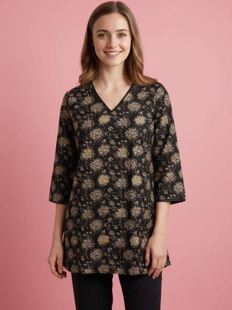 PCH Floral Printed V-Neck Pure Cotton Kurti