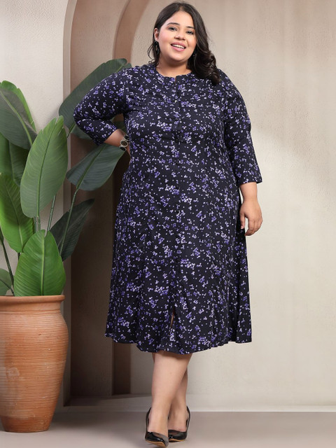 plusS Floral Print Fit & Flare Midi Dress