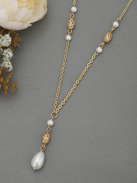 DressBerry Gold Plated and Pearl Lariat Necklace