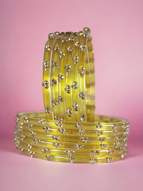 Abu fashion Set of 12 Zircon Studded Glass Bangles