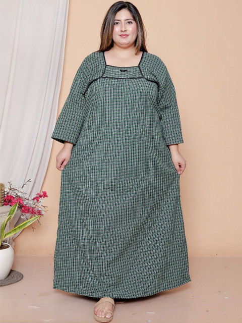 JAIPZZ APPARELS Checked Maxi Nightdress
