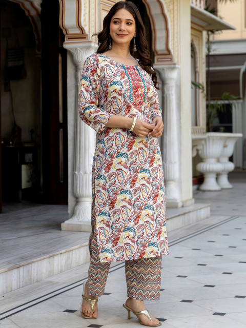 Pjyot by surhi Women Floral Printed Mirror Work Indie Prints Kurta - Image 4