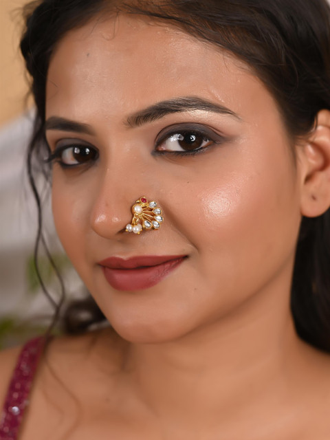 Tanusha Jewels Gold-Plated Kundan Stud Nosepin