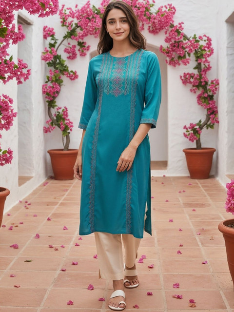 Rangita Women Ethnic Motifs Embroidered Thread Work Kurta - Image 5