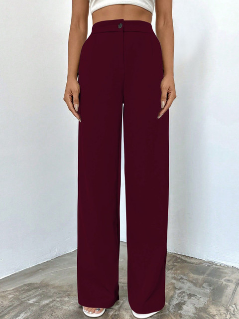 BAESD Women Relaxed Straight Leg High-Rise Non Iron Trousers