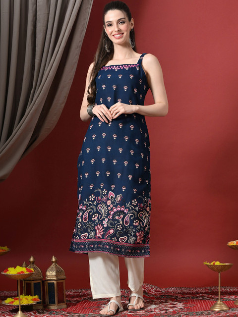 Anouk Rustic Women Ethnic Motifs Printed Mirror Work Indie Prints Kurta