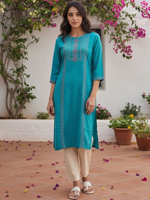 Rangita Women Ethnic Motifs Embroidered Thread Work Kurta - Image 6
