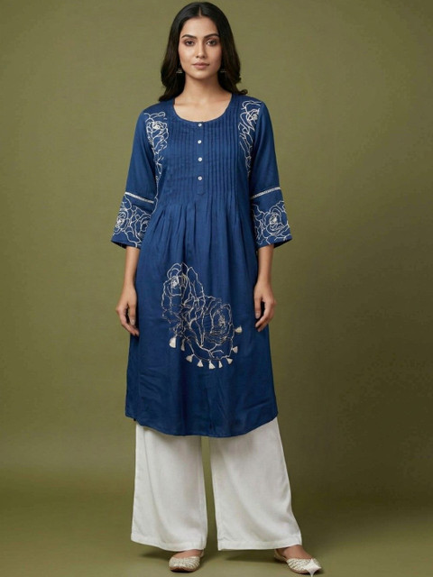 Sangria Printed Round Neck A-Line Kurtas