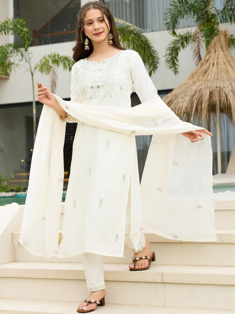 SZN Women Ethnic Motifs Embroidered Regular Thread Work Kurta with Trousers & With Dupatta