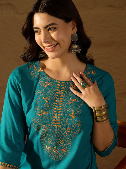 Anouk Women Ethnic Motifs Embroidered Thread Work Kurta - Image 4