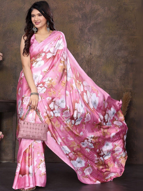 JANOI Floral Poly Chiffon Fusion Saree