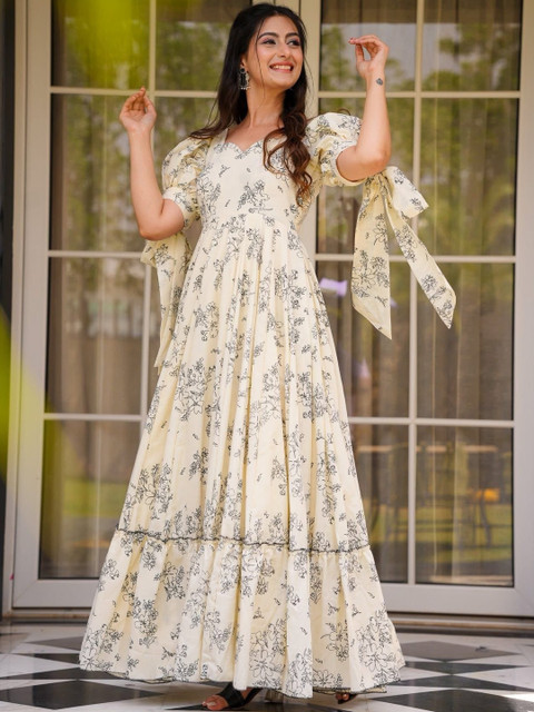 SZN Floral Print Puff Sleeve A-Line Maxi Dress