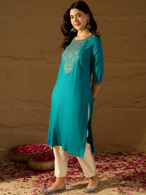 Anouk Women Ethnic Motifs Embroidered Thread Work Kurta - Image 3