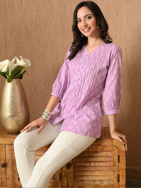 Anouk Rustic Ethnic Motifs Printed V-Neck Pure Cotton Kurti