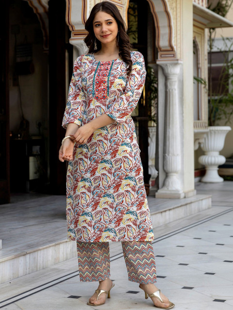 Pjyot by surhi Women Floral Printed Mirror Work Indie Prints Kurta - Image 2