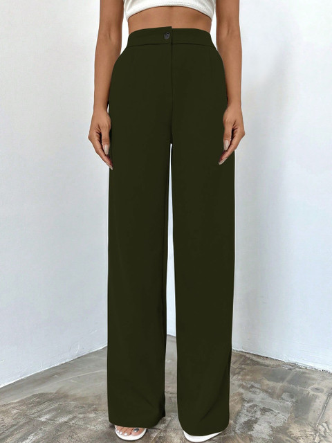 BAESD Women Relaxed Straight Leg High-Rise Non Iron Trousers