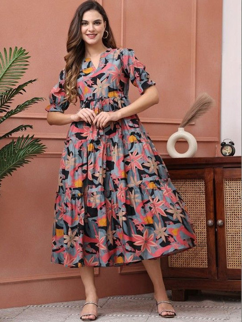 Nayu Enterprise Floral Print Fit & Flare Midi Dress